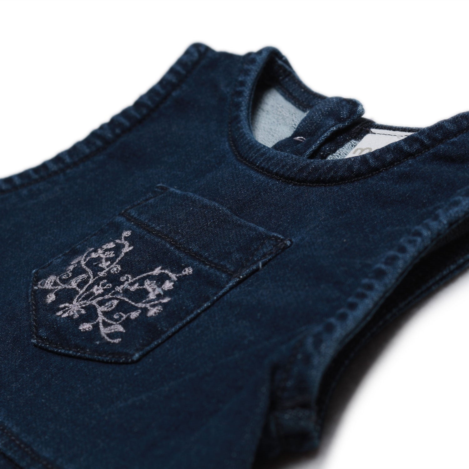 Jeans Trägerkleid mit gestickten Blumen