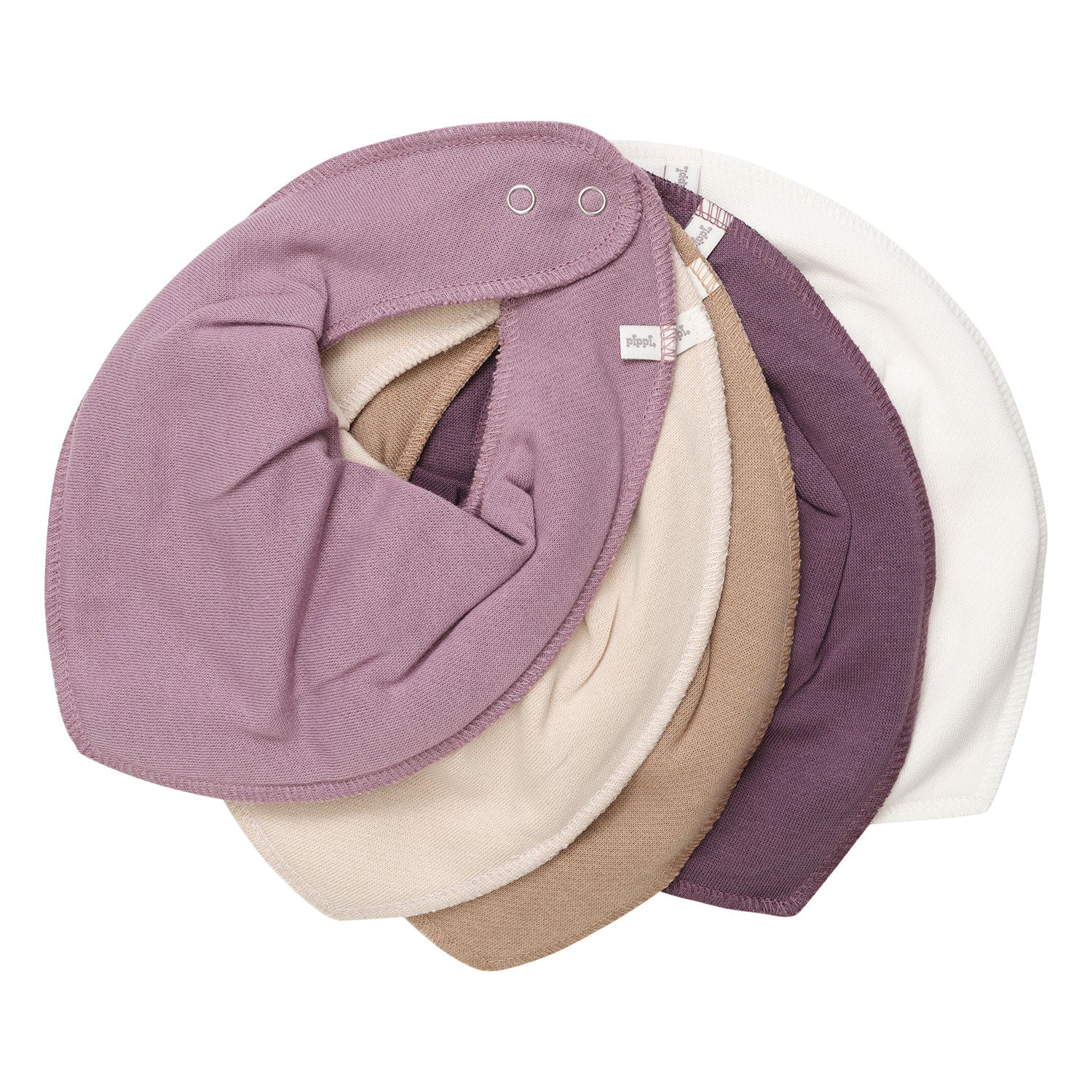 5er-Set Dreieckstücher in Lila, Creme, Beige, Braun und Weiß – weiche Halstücher mit Druckknopfverschluss