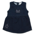 Jeans Trägerkleid mit gestickten Blumen