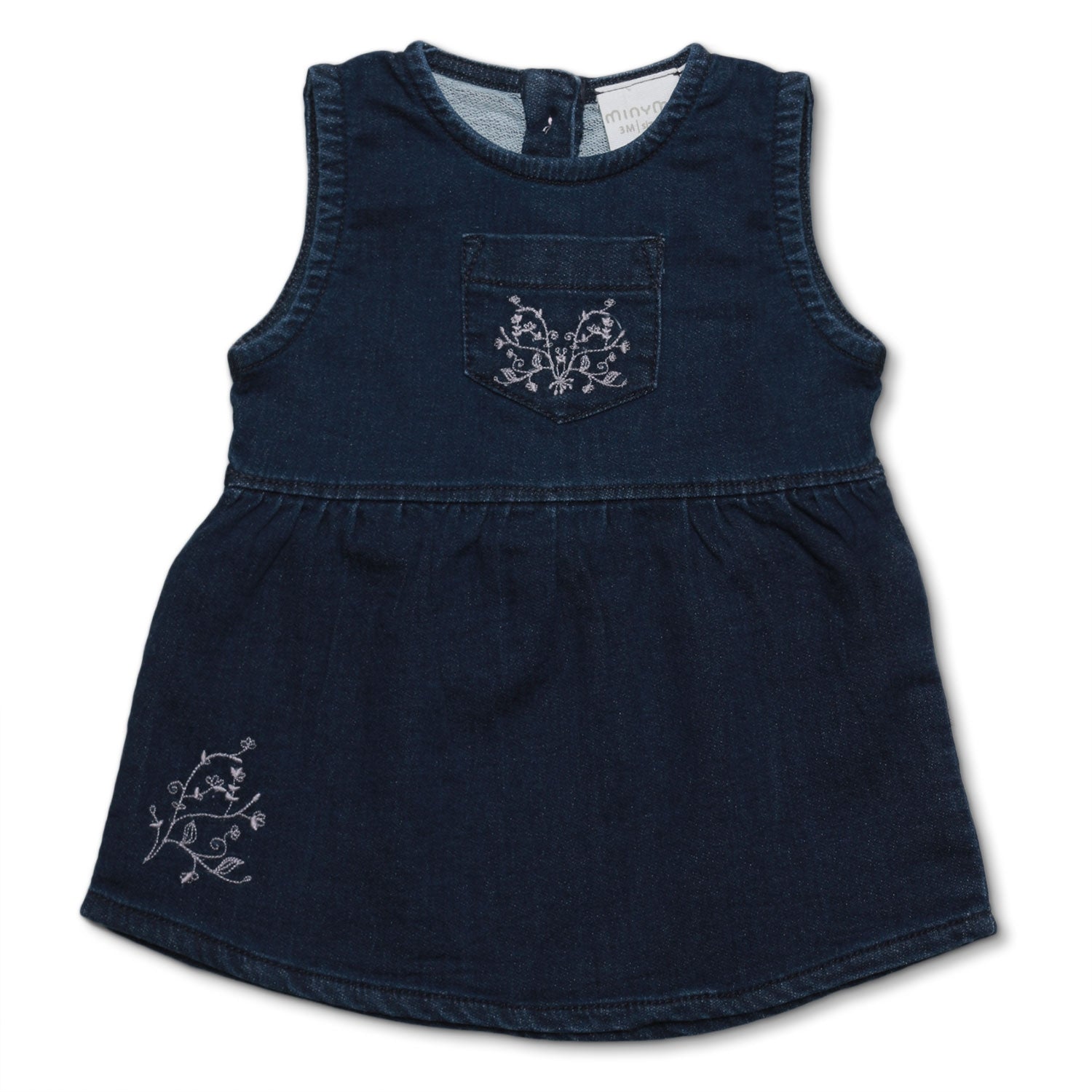 Jeans Trägerkleid mit gestickten Blumen